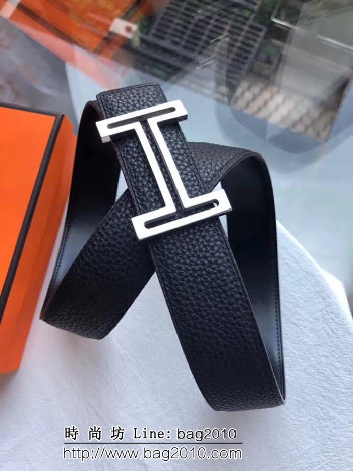 愛馬仕HERMES 專櫃H鏤空金屬掛扣精鋼材質 雙面荔枝原版皮高端男士皮帶 HHG1506